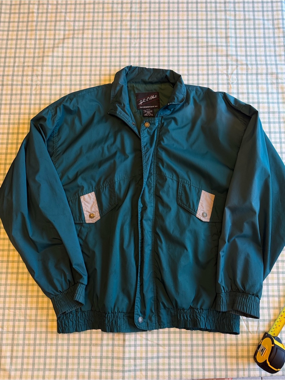 VINTAGE Dark Teal Windbreaker Jacket with Tan Pocket Accents - Men's